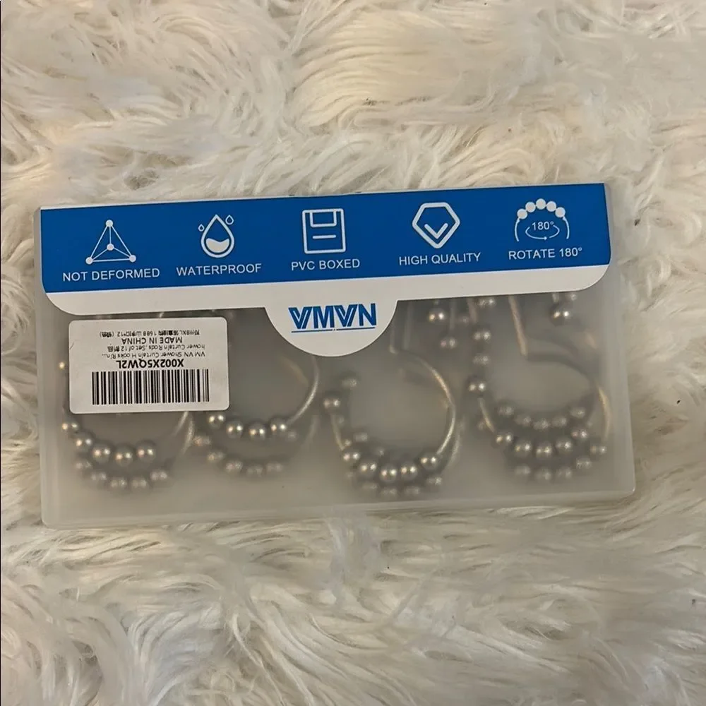VMVN 12 pc Silver Shower Curtain & Liner Combined Hooks